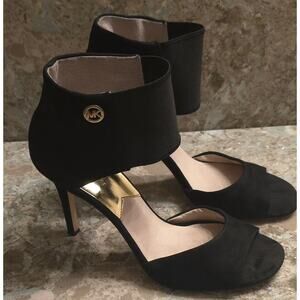 Michael Kors 4” Black Suede Peep Toe Heel. Stretch Around The Ankle Size 10